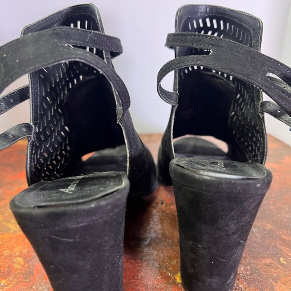 American Eagle Women Gray Size 10 Weldon Caged 4" Block Heel Perforated Open Toe - Picture 3 of 6